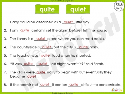 Easily Confused Words - Quite and Quiet teaching resources lesson
