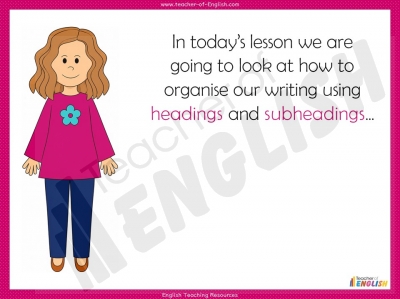 Headings and Subheadings - Years 3 and 4 teaching resources lesson