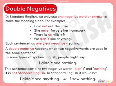 Negatives in Standard English - Years 3 and 4 teaching resources lesson