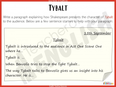 Romeo and Juliet - Tybalt and Mercutio teaching resources lesson