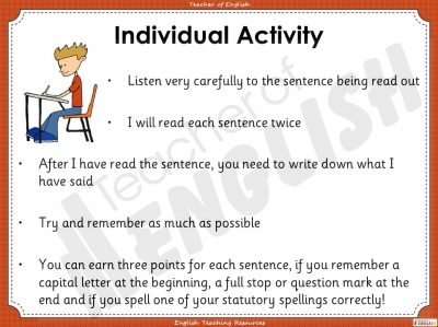 Sentence Dictation 1 - Year 2 teaching resources lessons
