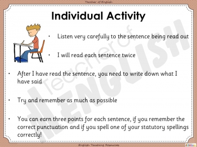 Sentence Dictation 1 - Year 4 teaching resources lesson