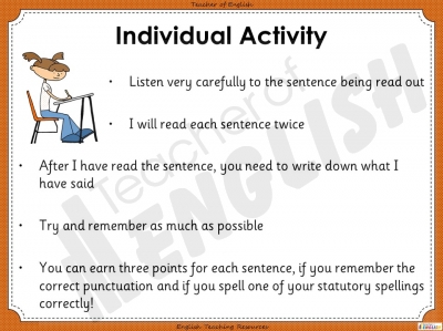 Sentence Dictation 1 - Year 5 teaching resources KS2 lesson