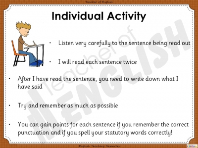 Sentence Dictation 1 - Year 6 teaching resources lesson