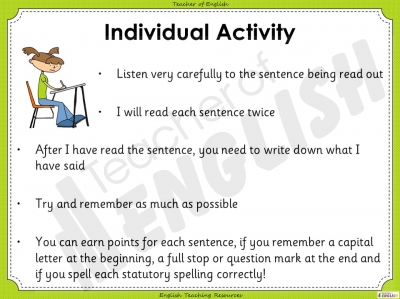 Sentence Dictation 2 - Year 1 teaching resources lessons