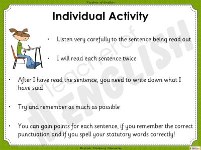 Sentence Dictation 2 - Year 3 teaching resources lesson