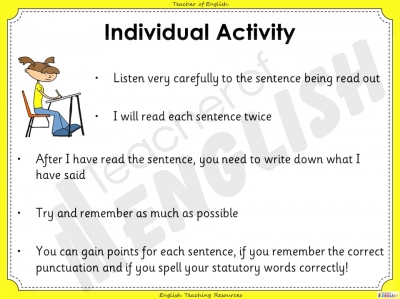 Sentence Dictation 3 - Year 3 teaching resources lesson