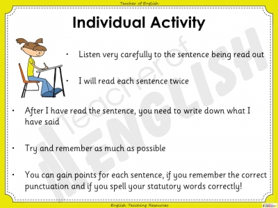 Sentence Dictation 3 - Year 5 teaching resources lesson